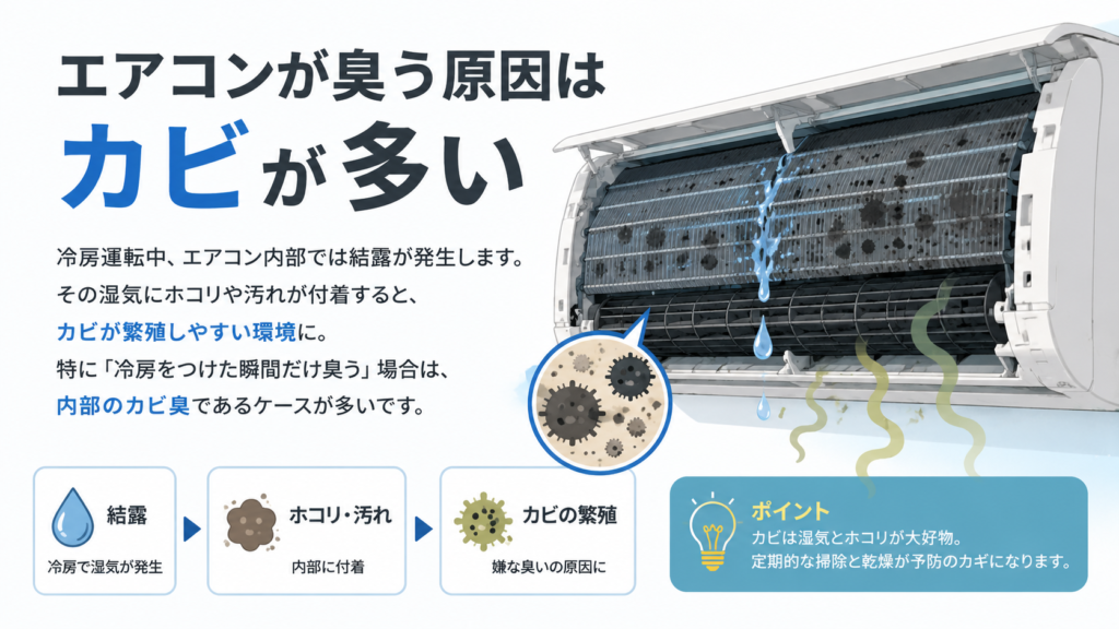 エアコンが臭う原因はカビが多い