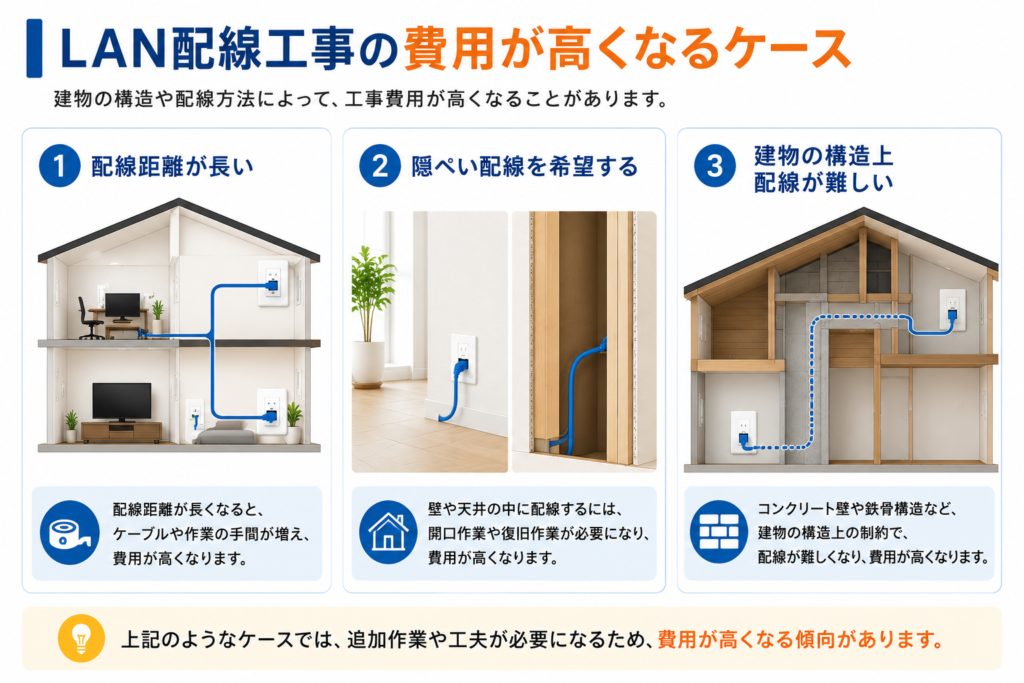 LAN配線工事の費用が高くなるケース