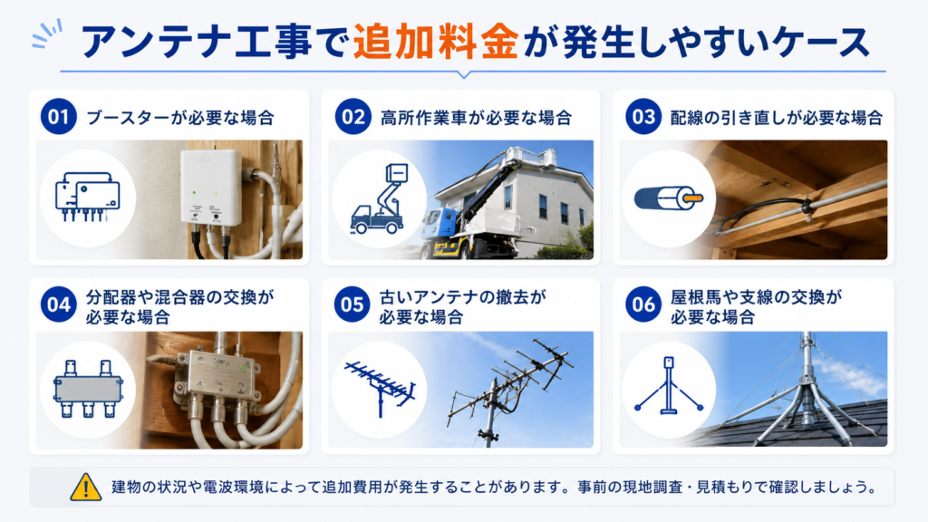 アンテナ工事で追加料金が発生しやすいケース