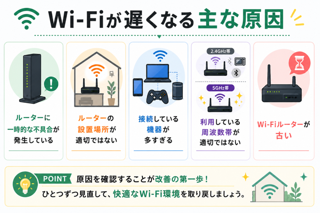 Wi-Fiが遅くなる主な原因