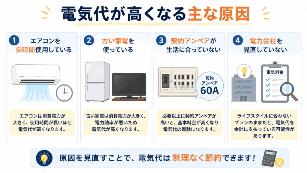電気代が高くなる主な原因
